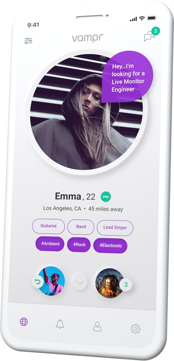 Vamprのスマートフォン画面