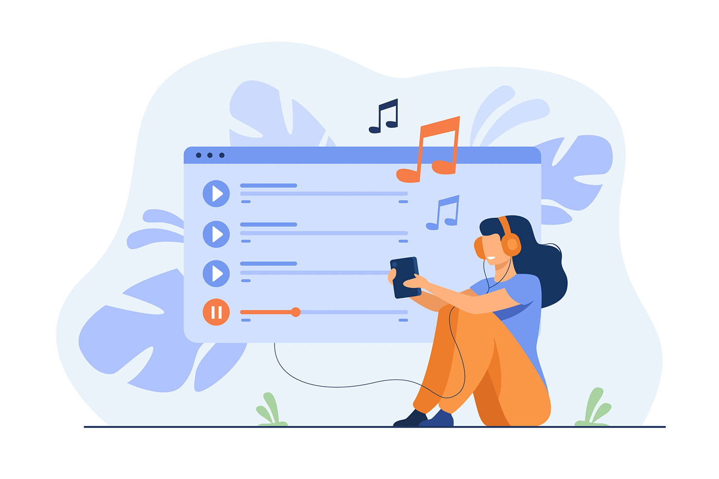 音楽のプレイリストを聴く人のイラスト