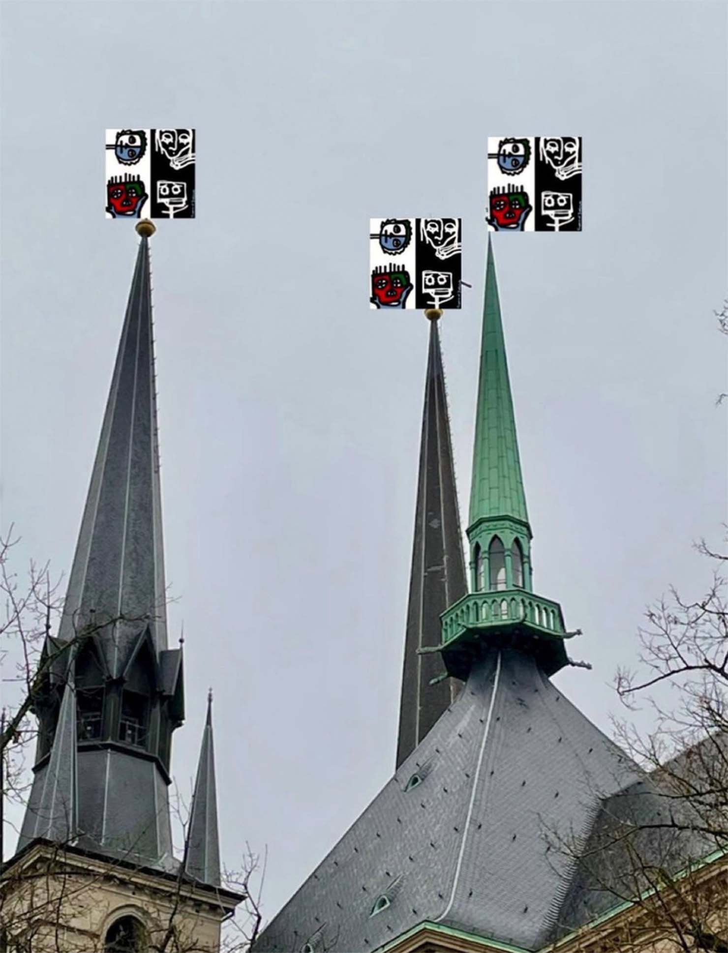 レコードがコラージュされたルクセンブルクの街並み