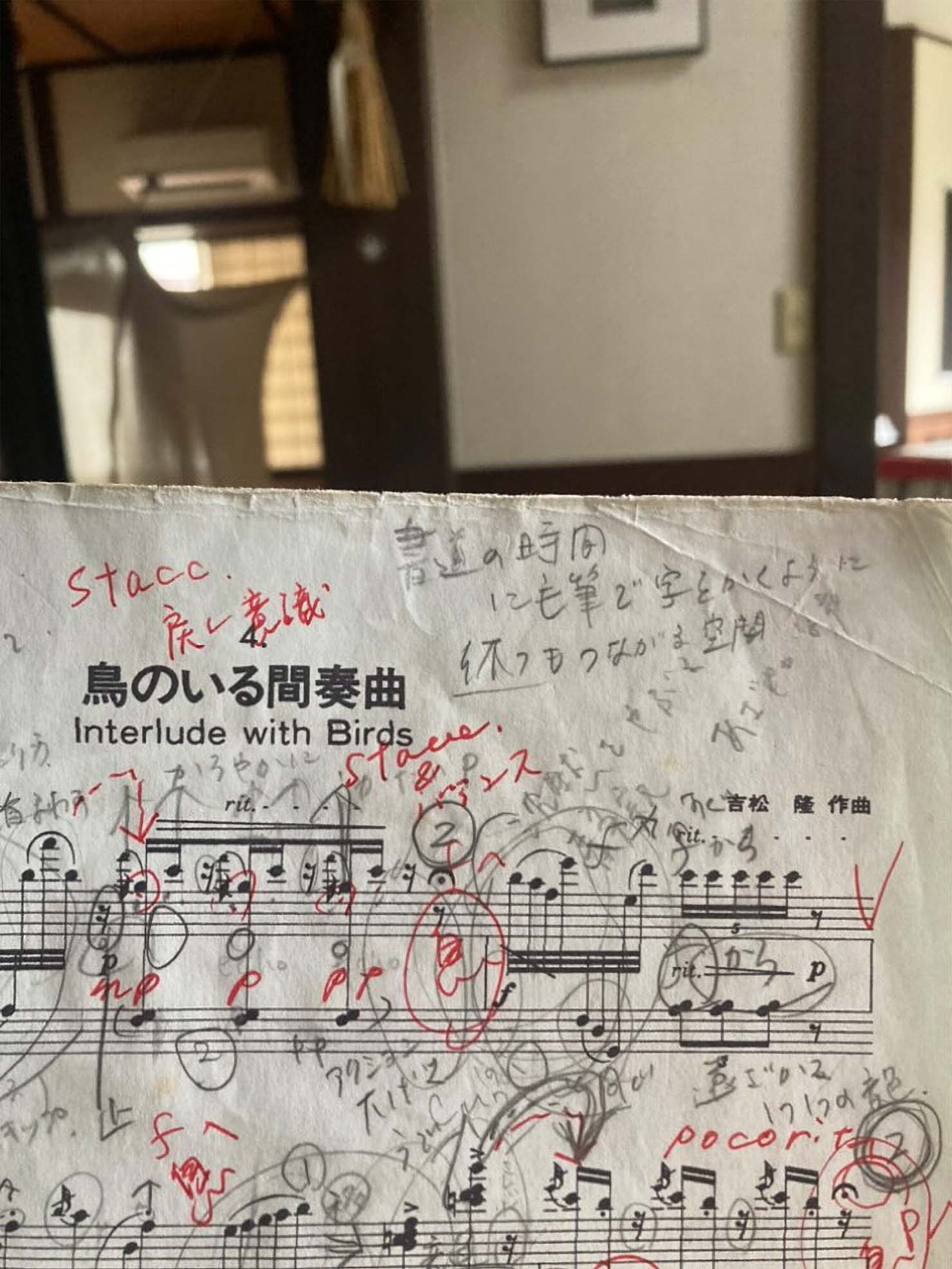 髙野さん所有の「鳥のいる間奏曲」の譜面
