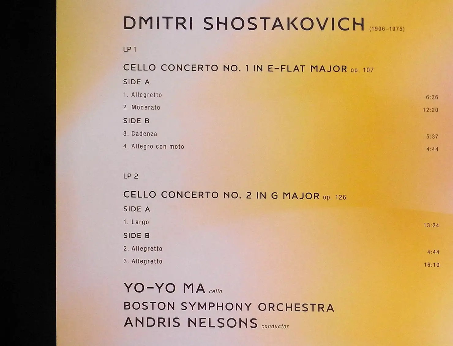 ヨーヨー・マ（Yo-Yo Ma）との2枚組は、併せて重量盤LPでもリリースされた