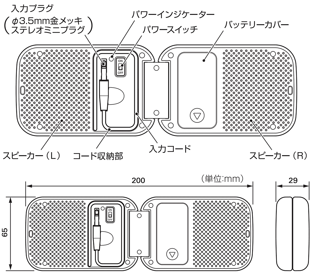 AT-SPP30：各部の名称・外形寸法図