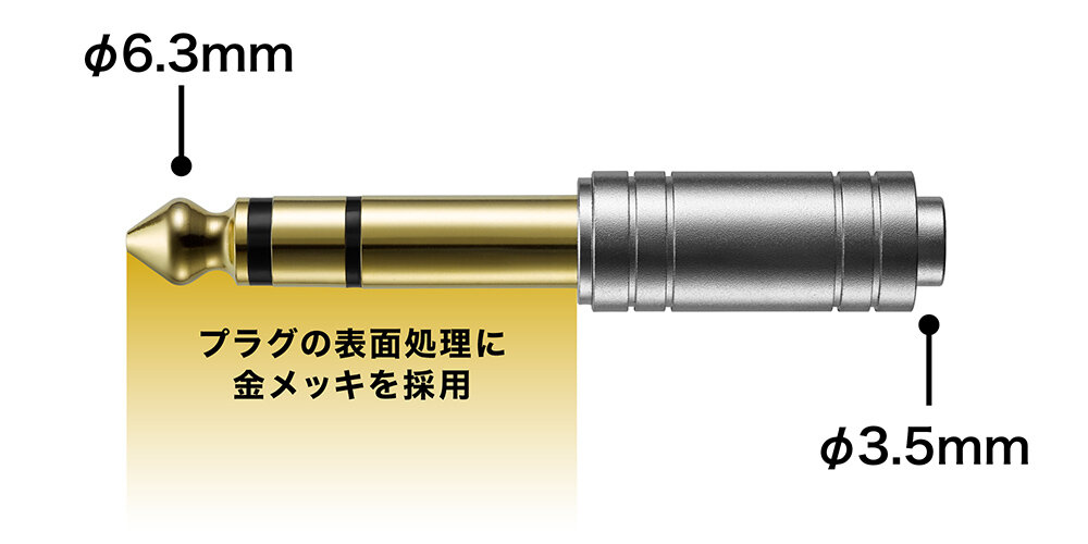 AT3C1Sa：&phi;3.5mmステレオミニプラグを&phi;6.3mmステレオ標準プラグに変換